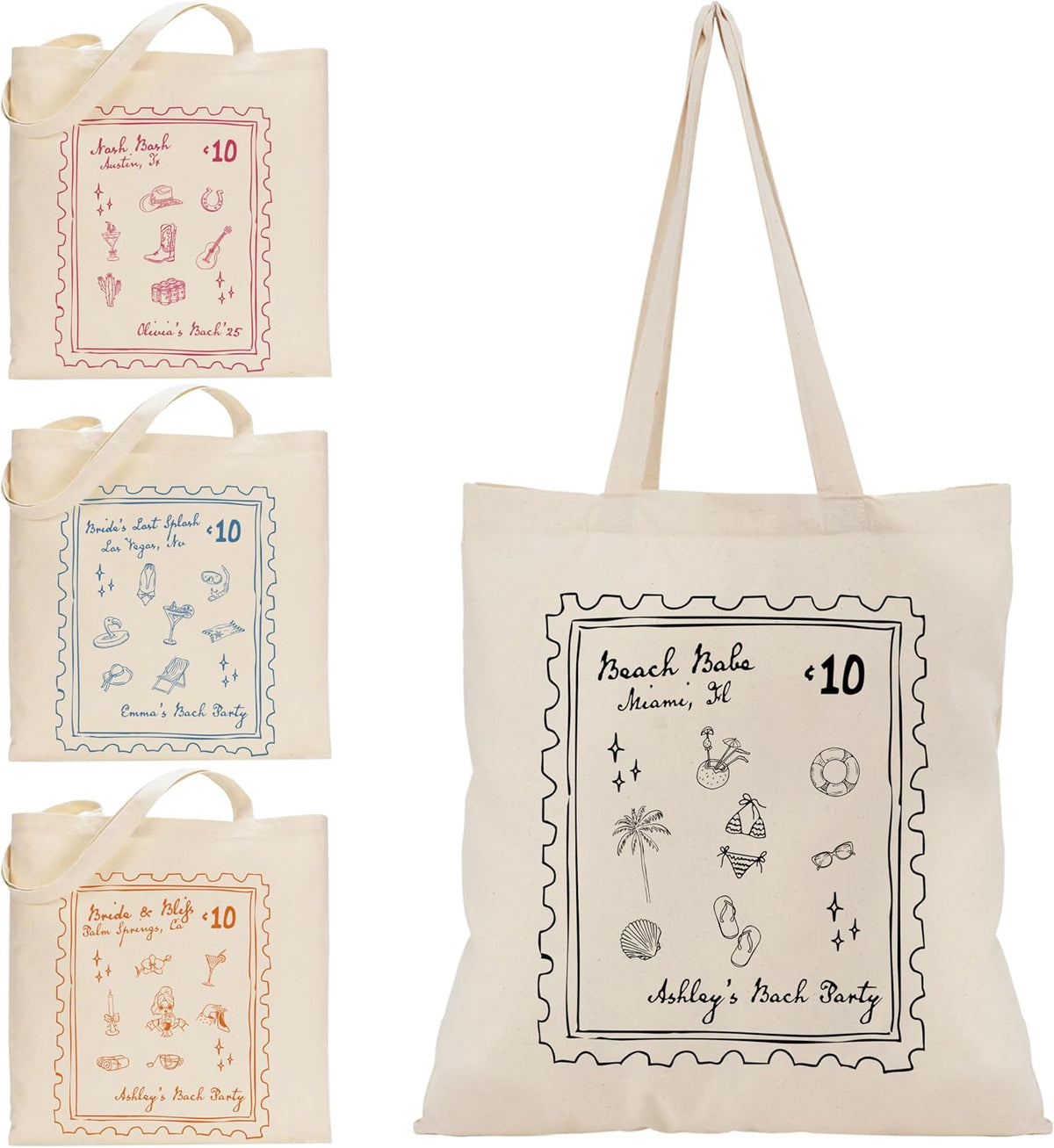 Personalized Beach Tote Bag, Custom Canvas Bachelorette Bridal Party Gift