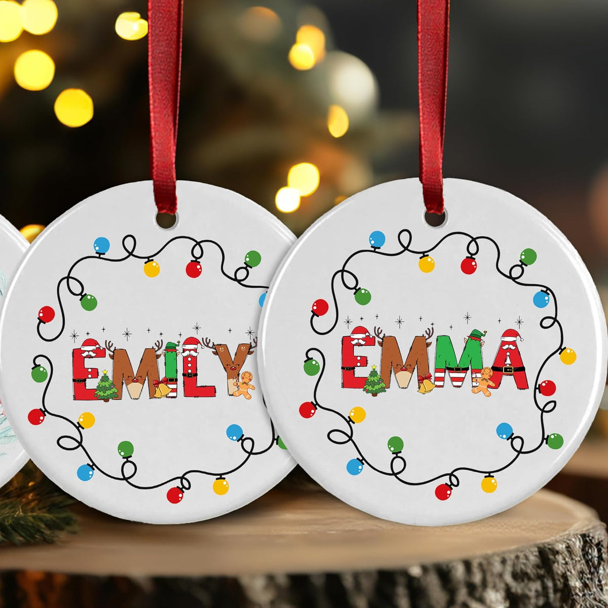 Custom Ceramic Christmas Ornaments - Personalized Monogrammed Name Tree Decorations - Holiday Keepsake with 2025 Year, Letter & Name for Friends Tag for Mother