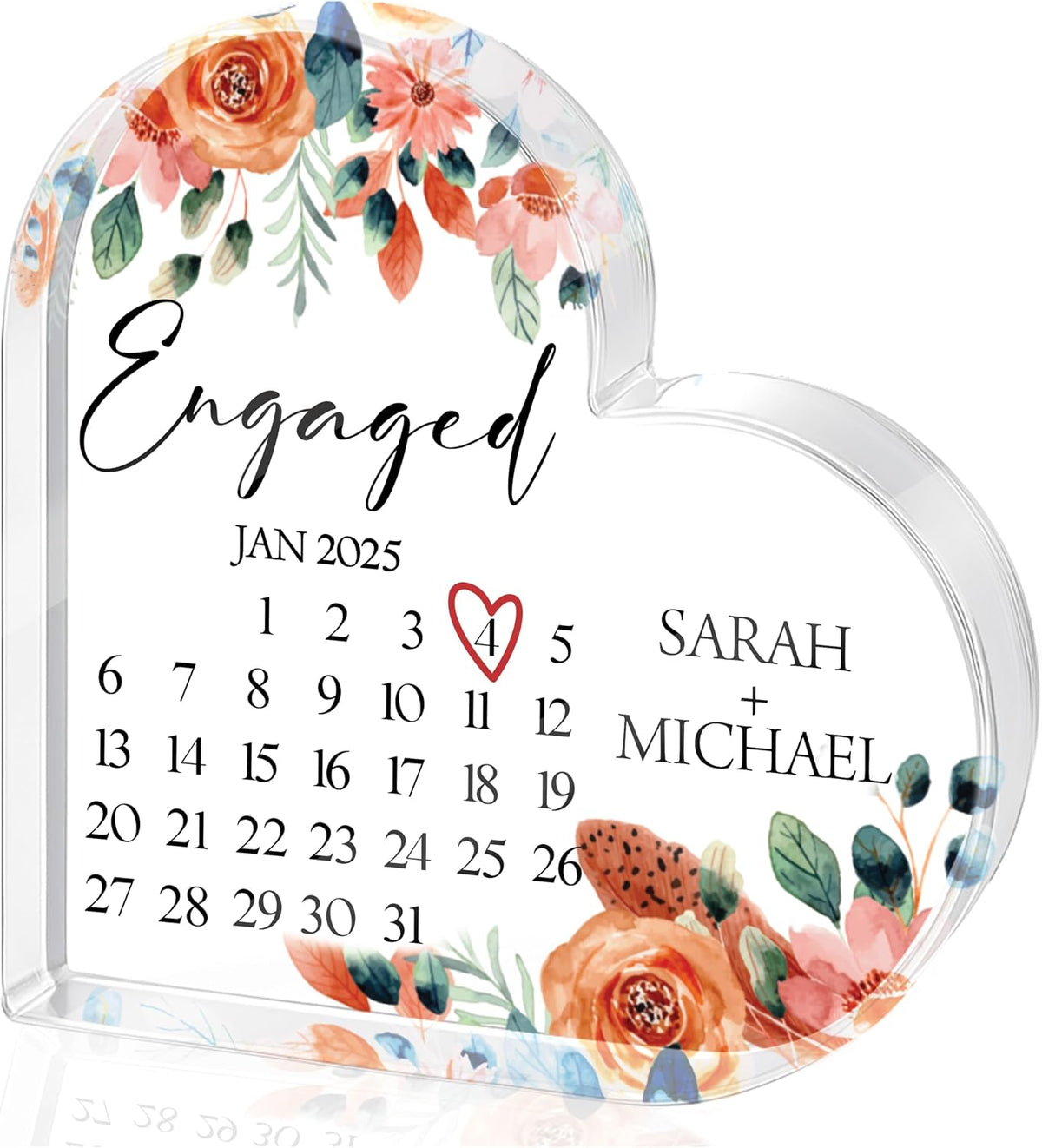 Personalized Heart Acrylic Block with Names and Date, Custom Couple Gift