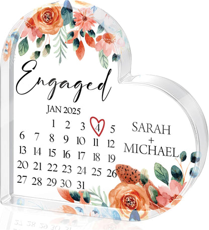 Personalized Heart Acrylic Block with Names and Date, Custom Couple Gift