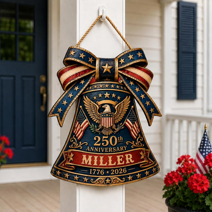 Personalized Eagle Patriotic Door Sign for Front Door, Custom Family Name America 250th Anniversary Wooden Door Hanger, USA 1776-2026 Independence Day 4th of July Wall Decor