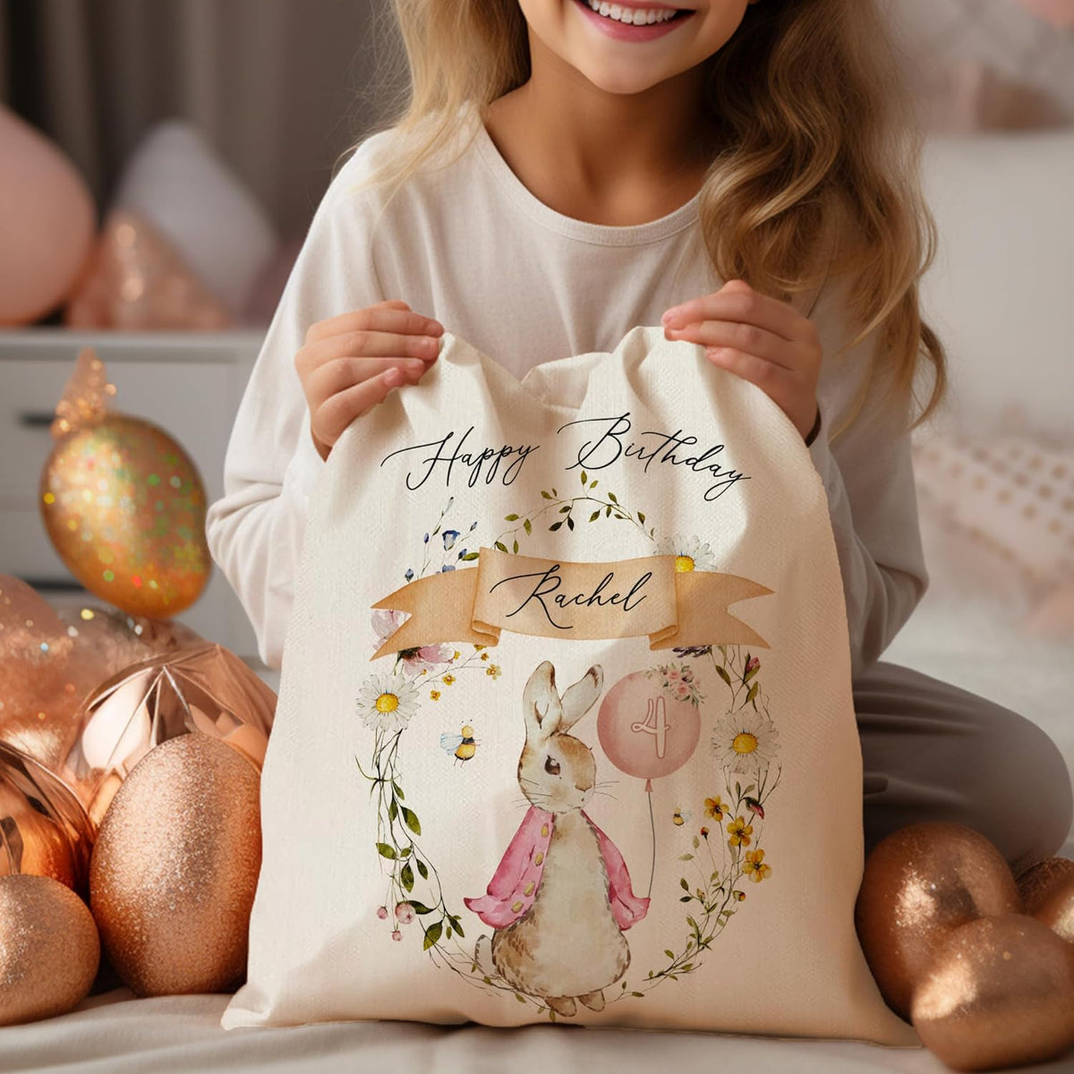 Personalized Bunny-Themed Gift Bags for Easter & Birthdays – Customizable Textile Pouches for Kids – Perfect for Party Favors, Gift Wrapping, and Special Occasions - Unique and Adorable Designs