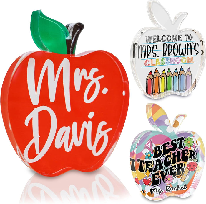 Personalized Apple Plaque with Name, Custom Thank You Gift for Teachers