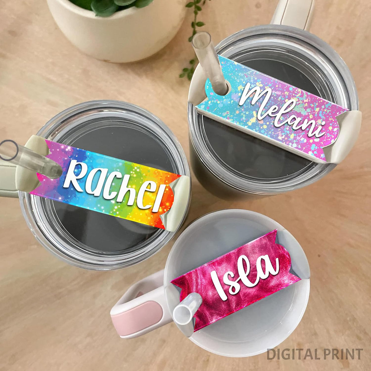 Personalized Tumbler Name Tag - Custom Drink Cup ID Tags for H2O Quencher - Customized Name Stickers for Mugs - Bright Colors & Fun Patterns - Ideal Gift for Family and Friends