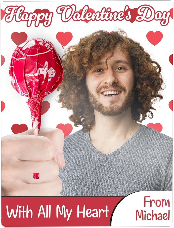 Personalized Valentine’s Day Photo Card – Custom Lollipop Holder Classroom Exchange Gift – Add Face & Name – Cute Funny Red Heart Design for School, Friends, Teachers – 6 Designs