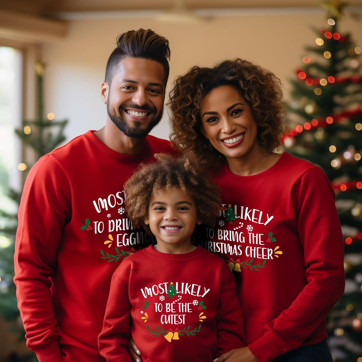 Funny Christmas Family Matching Shirts, Custom Xmas Most Likely to T-Shirts for Gifts, Personalized Tee for Men, Women, Kids and Baby's Set Multicolor