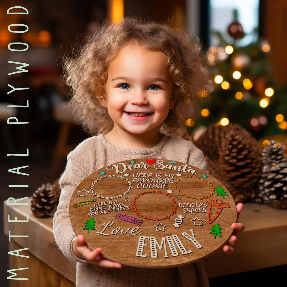 Personalized Christmas Cookie Tray for Santa, Custom Wooden Xmas Decoration