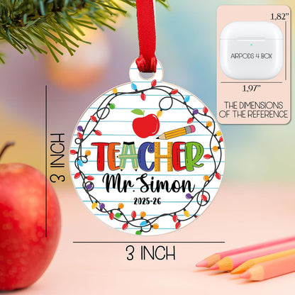 Personalized Teacher Christmas Ornament - Custom Acrylic Tree Hanging Gift for Teachers, Classroom Decor for End of Year, First Year, Preschool, Kindergarten, Thank You Gift