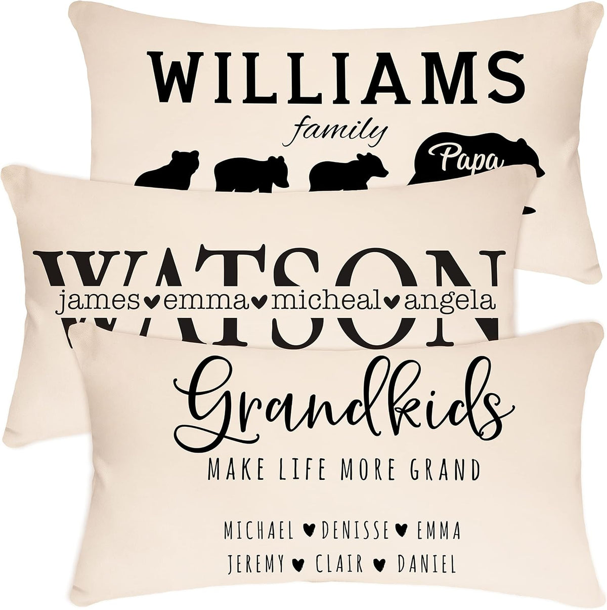 Personalized Lumbar Pillow 12x20 with Family Name, Custom Grandma Gift