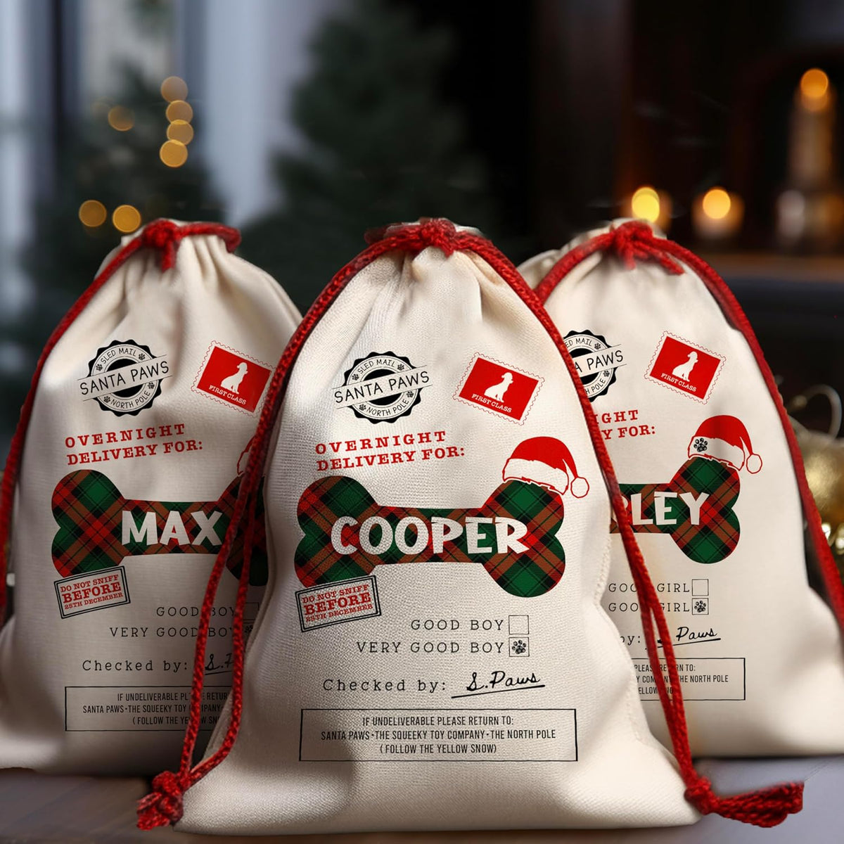 Personalized Pet Christmas Santa Sack, Custom Holiday Gift Bag for Dogs