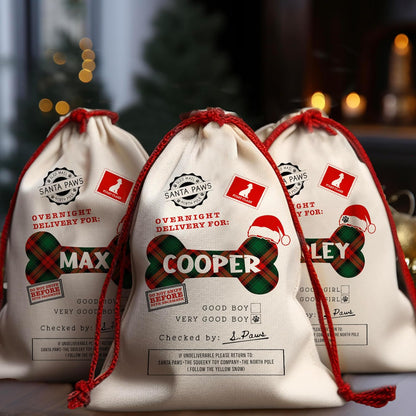 Personalized Pet Christmas Santa Sack, Custom Holiday Gift Bag for Dogs