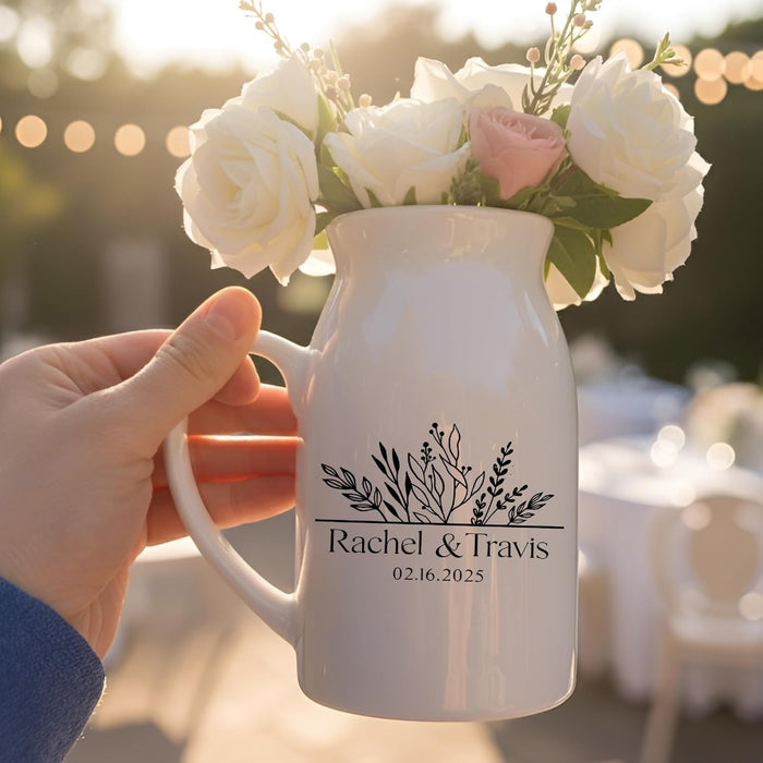 Personalized Wedding Gift for Couple – Custom Name & Date Pitcher Vase – Engagement, Anniversary, Valentine’s Day Romantic Home Décor Keepsake for Husband & Wife