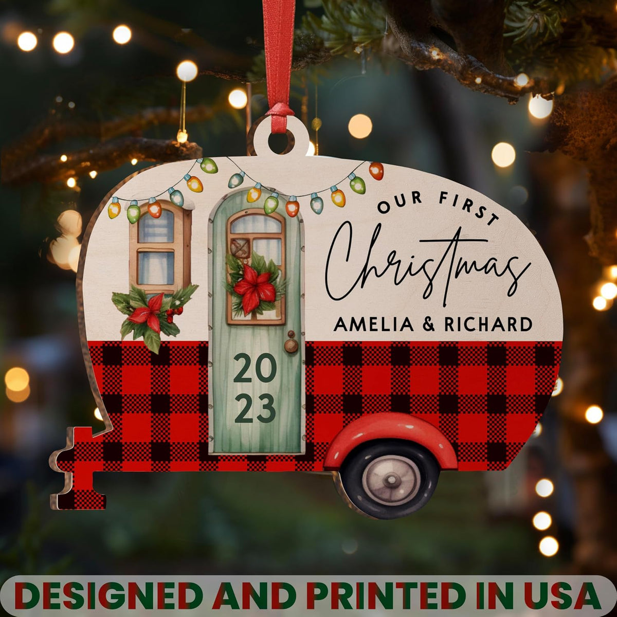 Personalized RV Christmas Wood Ornament, Custom Camper Camping