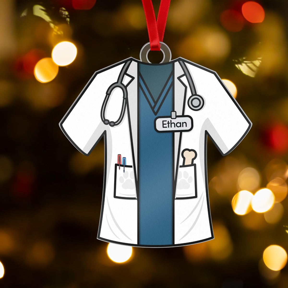 Personalized Veterinarian Uniform Ornament – Custom Acrylic Christmas Keepsake with Name on Vet Scrubs Design – Animal Doctor Ornament Gift for Pet Lovers, Family, Veterinary Students, Tree Decoration