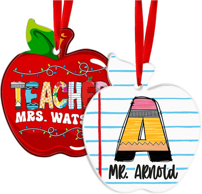 Personalized Teacher Apple Ornament - Custom Acrylic for Women & Men Educators with Name - Cute School Ornament for Classroom, End of Year, Teacher Appreciation, Back to School