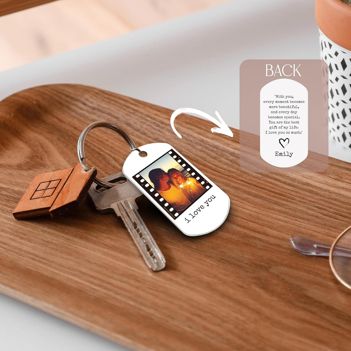 Personalized Acrylic Photo Keychain with Text, Custom Gift for Him and Her