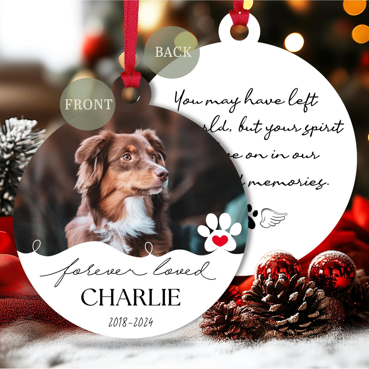 Personalized Pet Photo Christmas Ornament, Custom Dog Cat Memorial Keepsake