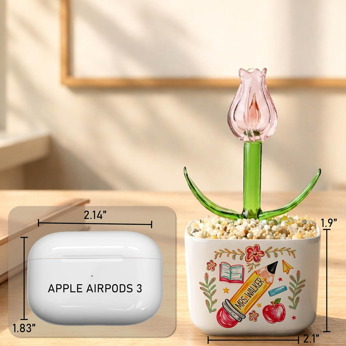 Custom Teacher Appreciation Gift, Handmade Glass Flower Plant in Personalized Ceramic Pot, Thank You for Helping Me Grow, Unique End of Year Teacher Gift from Student, Keepsake Desk Decor