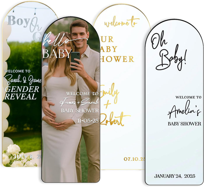 Personalized Baby Shower Mirror Decal - Custom Welcome Vinyl Sticker for Gender Reveal Party, Hello Baby Theme - Elegant Arch Sign for Boy or Girl - Add Name, Date, Choose Font & Color