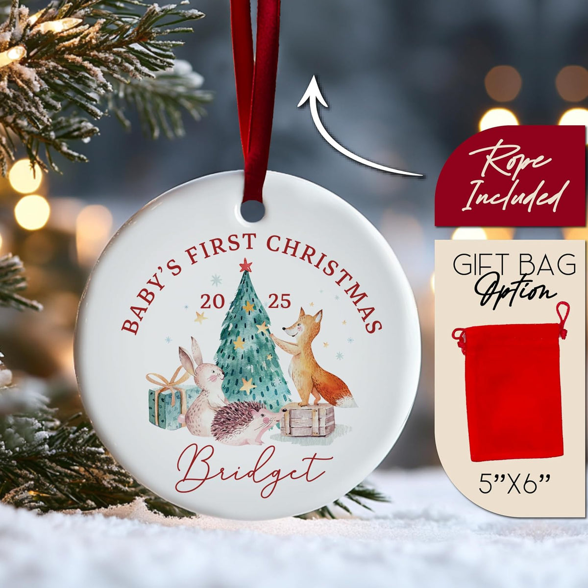 Personalized Memorial Christmas Ornaments 2025 - Custom Ceramic Hanging Xmas Ornaments for Tree - Monogrammed Keepsake Gift for Mother & Home Decor, Baby's First Christmas