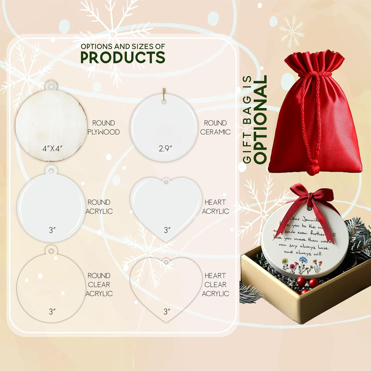 Customized Memorial Christmas Ornaments 2025 - Personalize Double-Sided Ceramic Heart & Round Hanging Xmas Ornaments - Monogrammed Keepsake Gift for Mother & Tree Decor