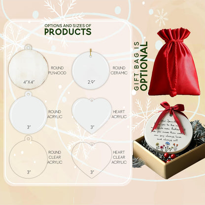 Customized Memorial Christmas Ornaments 2025 - Personalize Double-Sided Ceramic Heart & Round Hanging Xmas Ornaments - Monogrammed Keepsake Gift for Mother & Tree Decor
