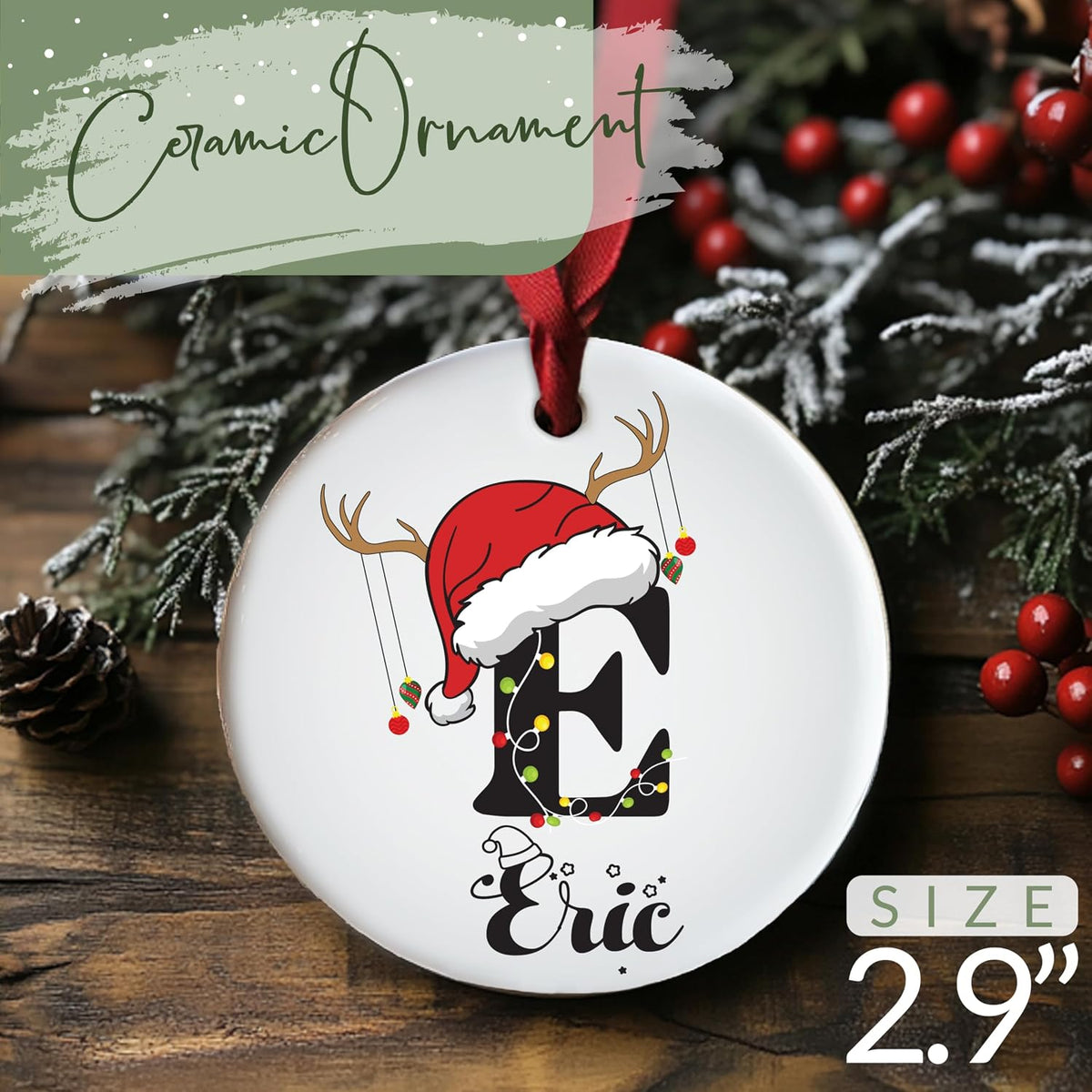 Personalized Ceramic Christmas Ornament with Name and Initial