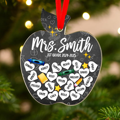 Personalized Teacher Ornament Gift from Students - Custom Acrylic Hanging Decoration with Teacher & Kids Names - Christmas Tree Keepsake for End of Year, Appreciation, Back to School