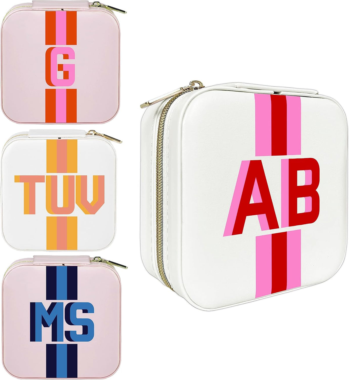 Personalized Shadow Initial Travel Jewelry Organizer, Monogram Custom Leather Case for Bridesmaid, Mother's Day, Birhday, Christmas Gift Box, Holder for Women Girls Bachelor Party