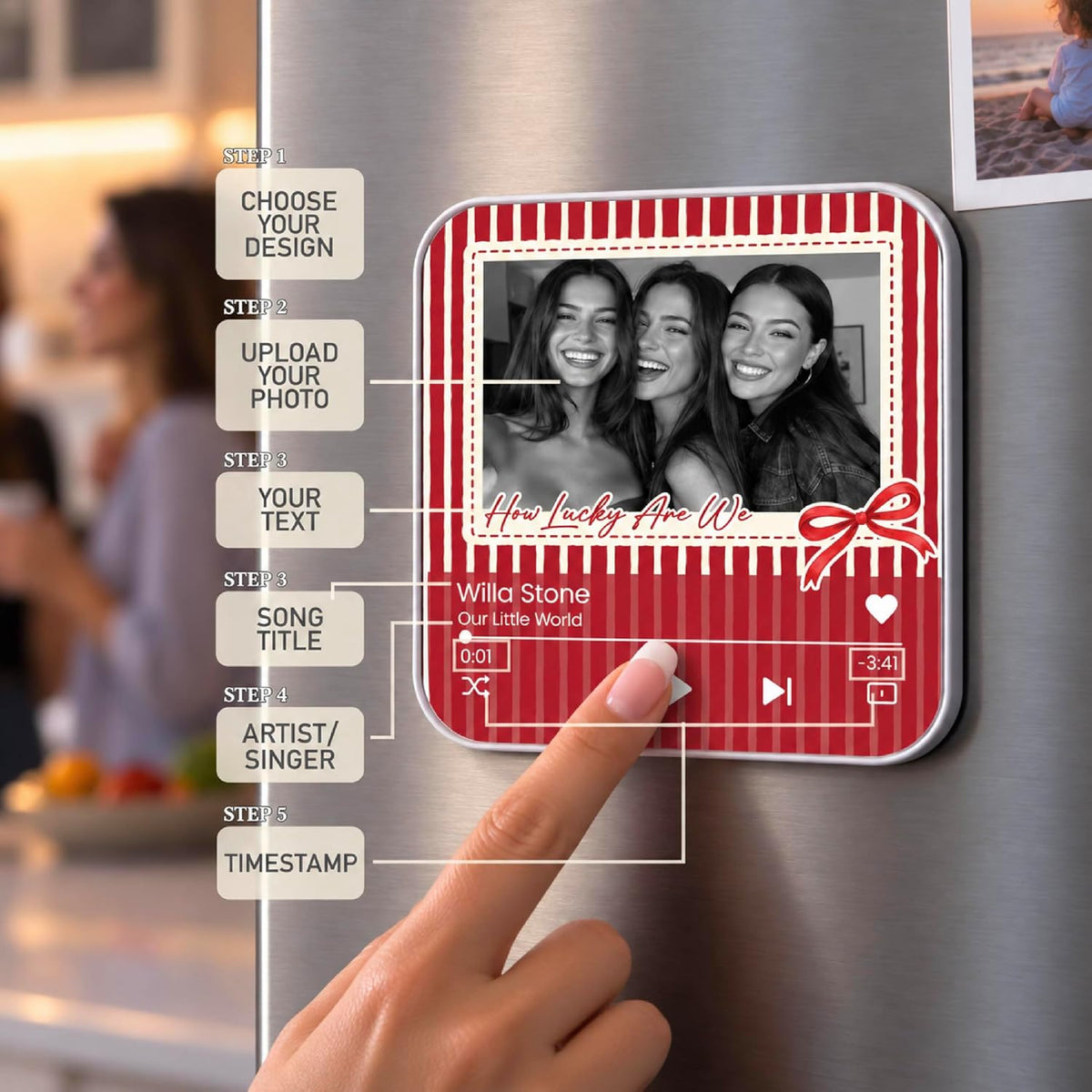 Custom Baby Heartbeat Music Fridge Magnet with Ultrasound Photo and Name