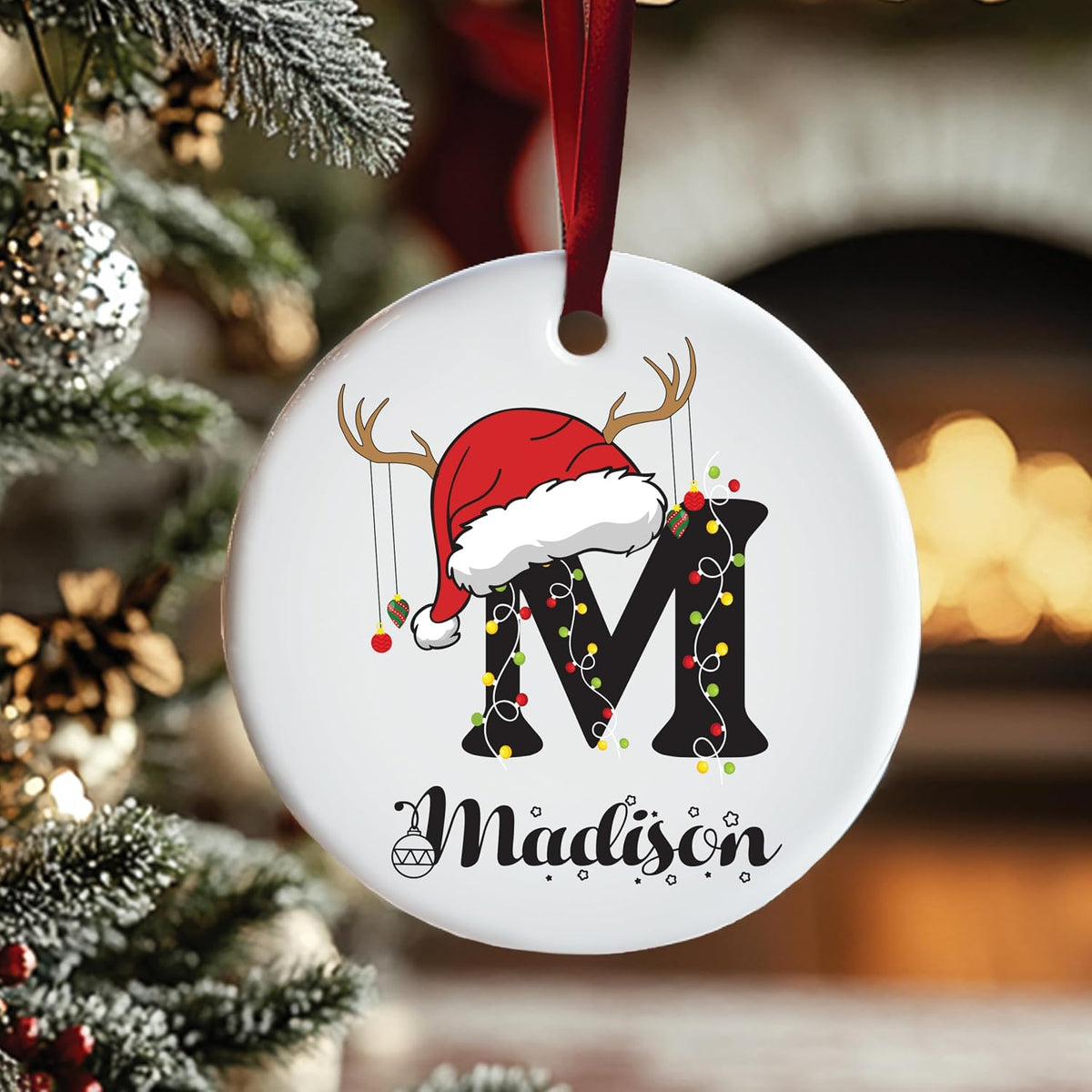 Personalized Ceramic Christmas Ornament with Name and Initial