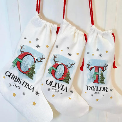 Zexpa Apparel Personalized White Christmas Stocking with Name & Initial - Custom Holiday Stockings for Unique Christmas Decoration - Delivery Gift Idea for Family, Friends, Mom, Dad & Loved Ones