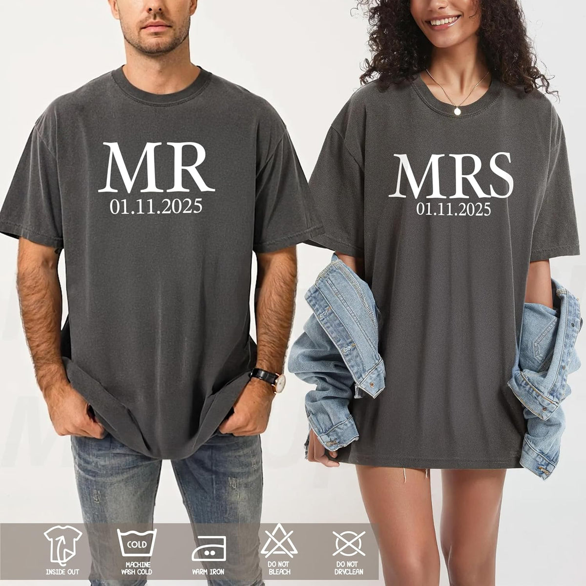 Personalized Mr and Mrs T-Shirts - Matching Couple Tee – Custom His & Hers Outfits – Couples Gift for Engagement & Honeymoon