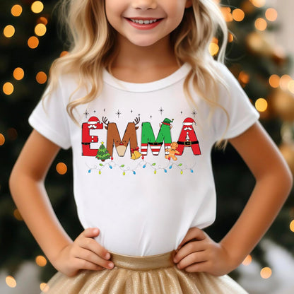 Personalized Christmas Youth T-Shirt, Custom Xmas Holiday Outfit White