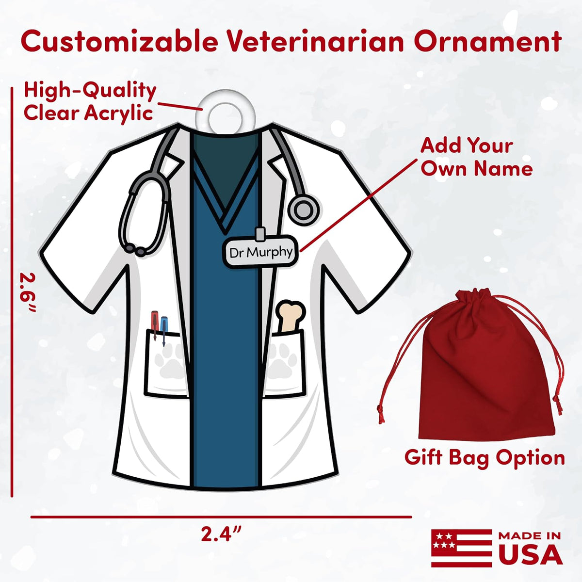 Personalized Uniform Christmas Ornaments for Nurse Doctor Vet Police Firefighter – Custom Acrylic Name Tag Occupation-Themed Xmas Tree Decorations for Family