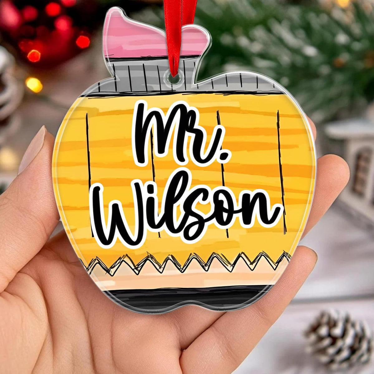 Personalized Teacher Apple Ornament - Custom Acrylic for Women & Men Educators with Name - Cute School Ornament for Classroom, End of Year, Teacher Appreciation, Back to School