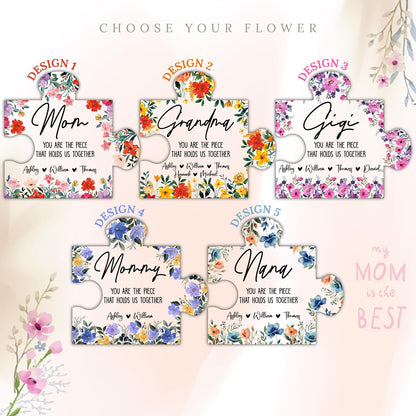 Personalized Acrylic Plaque Gift for Mom Grandma Nana - Custom Floral Name Keepsake for Mother’s Day, Birthday, Christmas - Clear Puzzle Block Home Table Decorative from Family