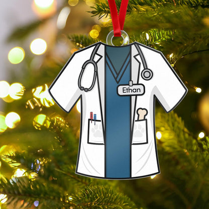 Personalized Uniform Christmas Ornaments for Nurse Doctor Vet Police Firefighter – Custom Acrylic Name Tag Occupation-Themed Xmas Tree Decorations for Family