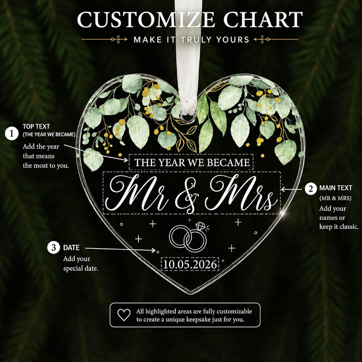 Personalized Wedding Gift, Mr and Mrs Christmas Ornament, Couples Keepsake