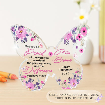 Retirement Gift for Women & Men – Personalized Butterfly Acrylic with Name – Thank You Gift for Coworkers, Teachers, Nurses & Bosses – Commemorate Years of Service & Christmas Office Decor Keepsake