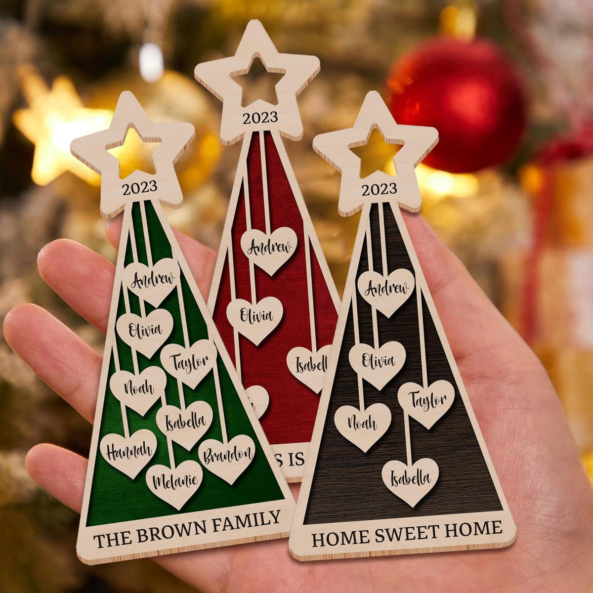 Custom 2025 Christmas Tree Star Wooden Ornament, Personalized Family Names Stocking & Gift Tag, Xmas Decor