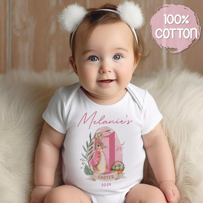 Personalized First Easter Bodysuit with Name, Custom Baby 1st Egg Hunt Gift