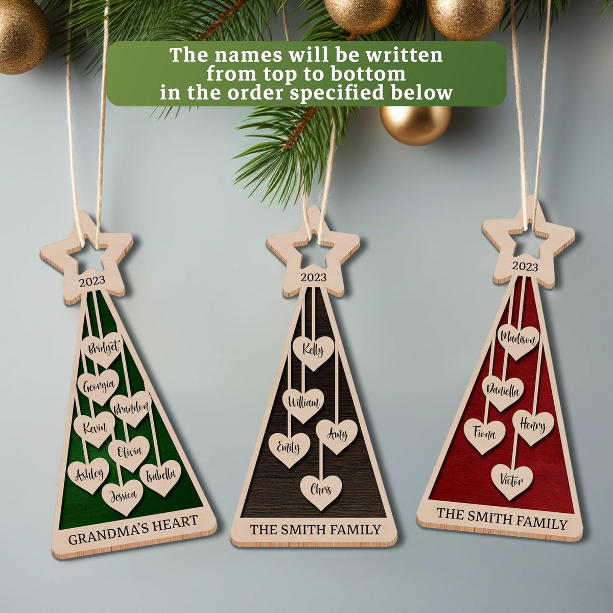 Custom 2025 Christmas Tree Star Wooden Ornament, Personalized Family Names Stocking & Gift Tag, Xmas Decor