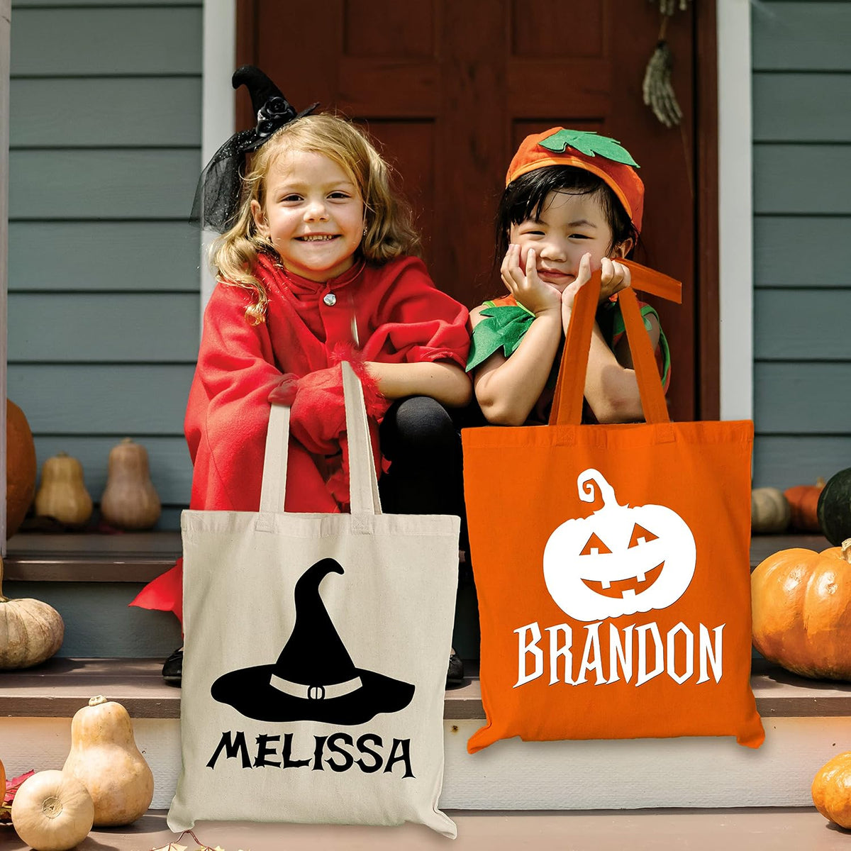 Personalized Name Halloween Canvas Tote Bags - Custom Trick or Treat Bag with - Gift Bag for Halloween Parties & Everyday Use