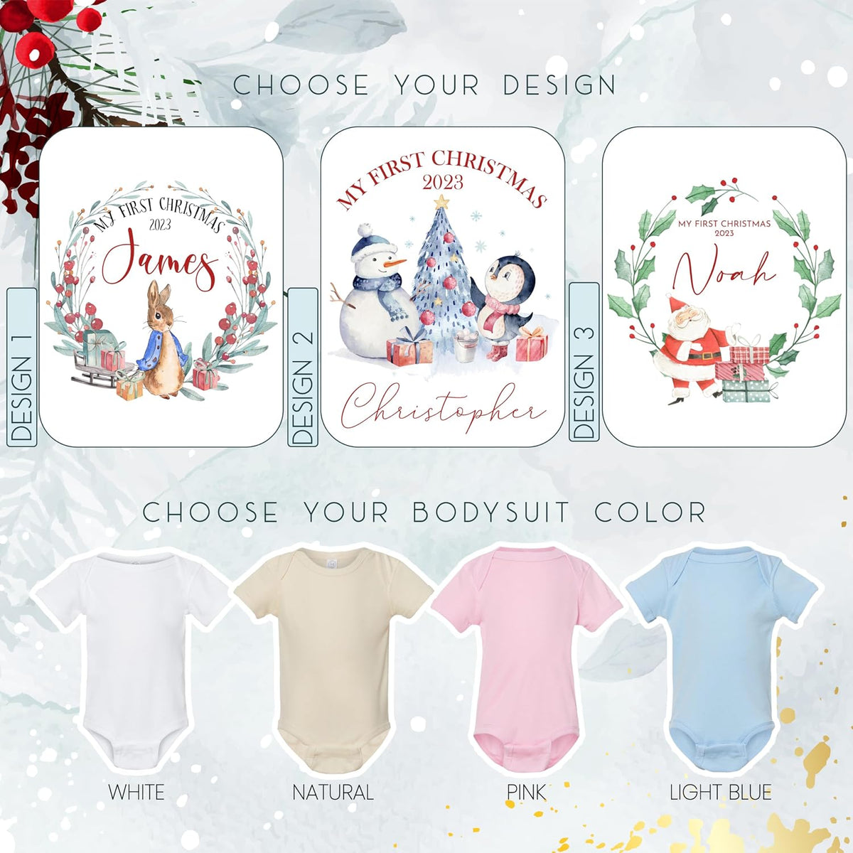 Zexpa Apparel Personalized Baby's First Christmas Baby's Onesie, Custom Cute Holiday Newborn Outfit for Girl & Boy, Customized Unisex Xmas Infant Baby Bodysuit