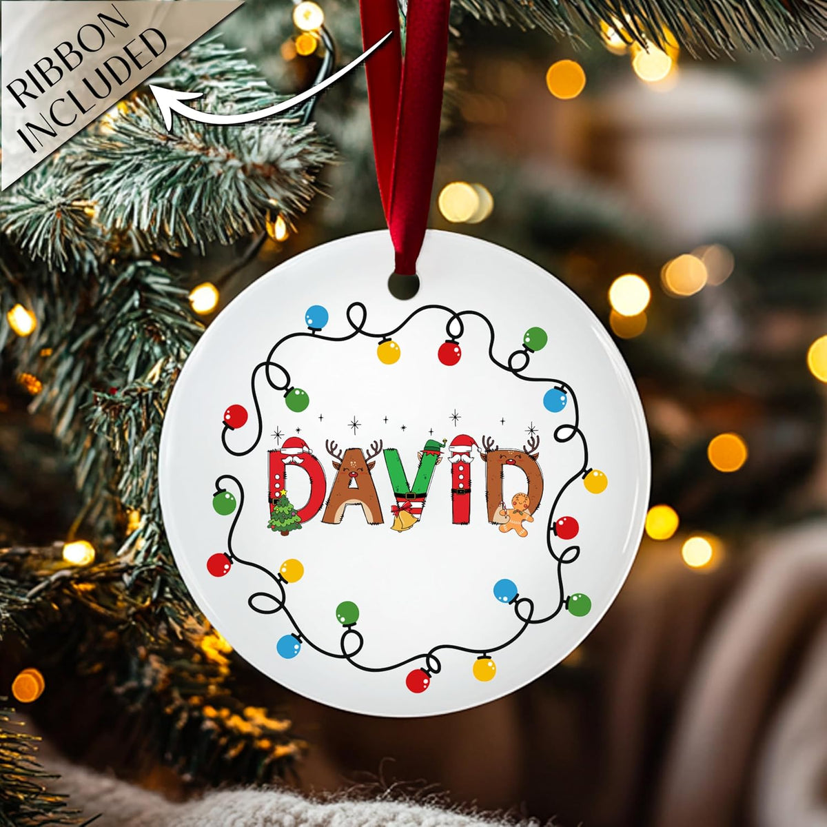 Custom Ceramic Christmas Ornaments - Personalized Monogrammed Name Tree Decorations - Holiday Keepsake with 2025 Year, Letter & Name for Friends Tag for Mother
