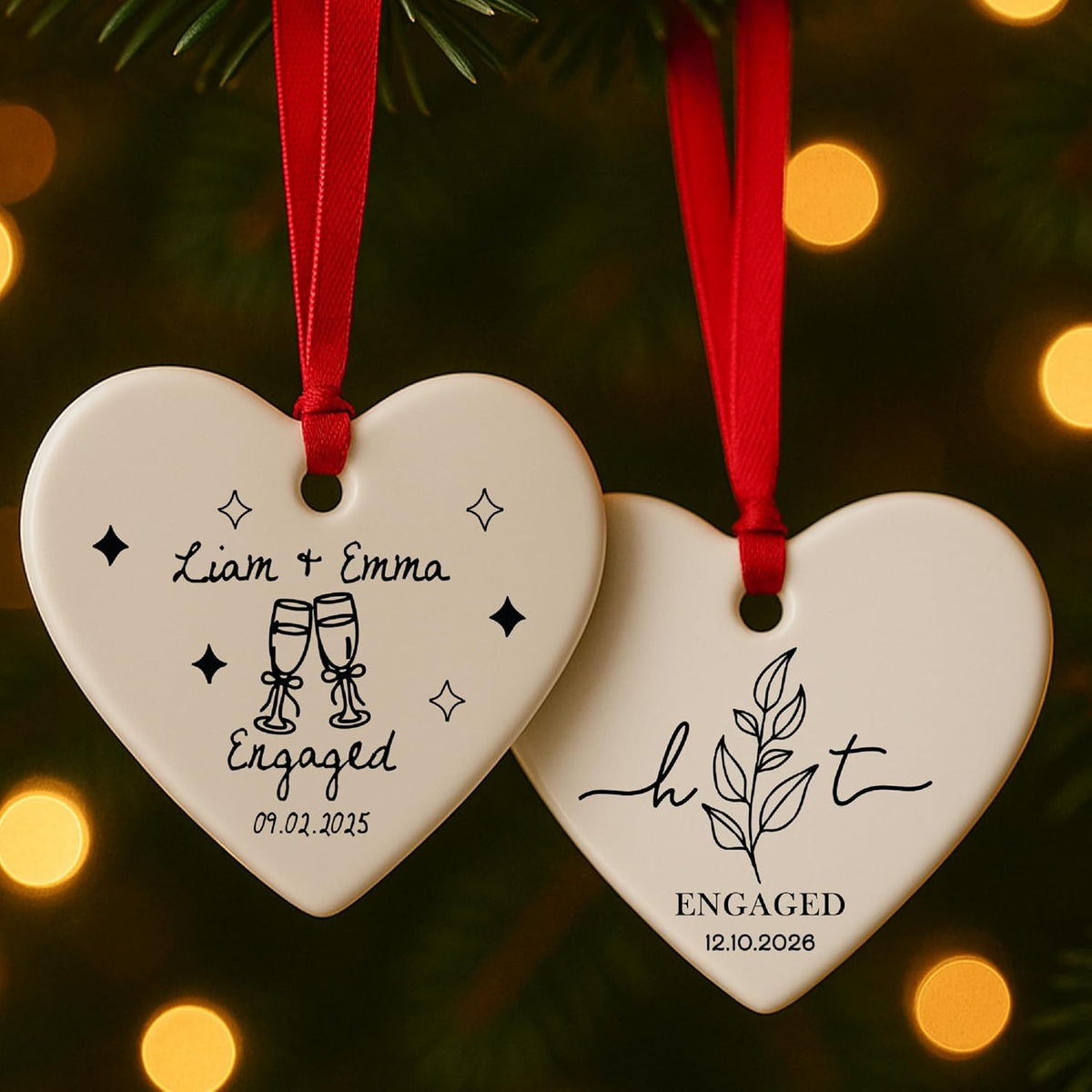 Personalized Engagement Ornament – Custom Couple Name & Date Photo Option – Our First Christmas as an Engaged Couple Keepsake – Wedding, Bridal Shower, Newlywed Gift for Couples