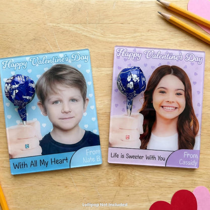 Valentine Cards for Classroom Exchange – Personalized Photo Lollipop Holder with Name & Message – Custom School Valentines for Boys & Girls, Teachers, Parties & Playdates – Cute Handout