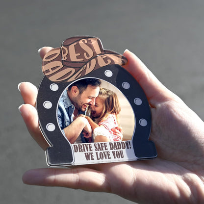 Personalized Drive Safe Daddy Photo Car Visor Sign – Custom Acrylic Cowboy Hat Visor Clip Gift from Kids – Unique Father's Day Keepsake with Text – Best Dad Ever Car Decoration