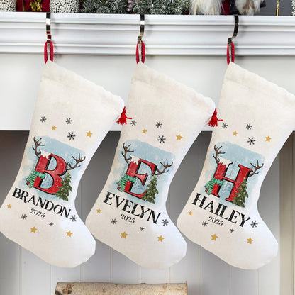 Zexpa Apparel Personalized White Christmas Stocking with Name & Initial - Custom Holiday Stockings for Unique Christmas Decoration - Delivery Gift Idea for Family, Friends, Mom, Dad & Loved Ones